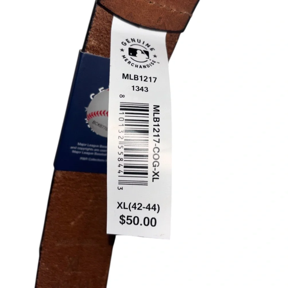 New York Yankees Brown Leather Belt Logo Embossed Size XL Officially Licensed